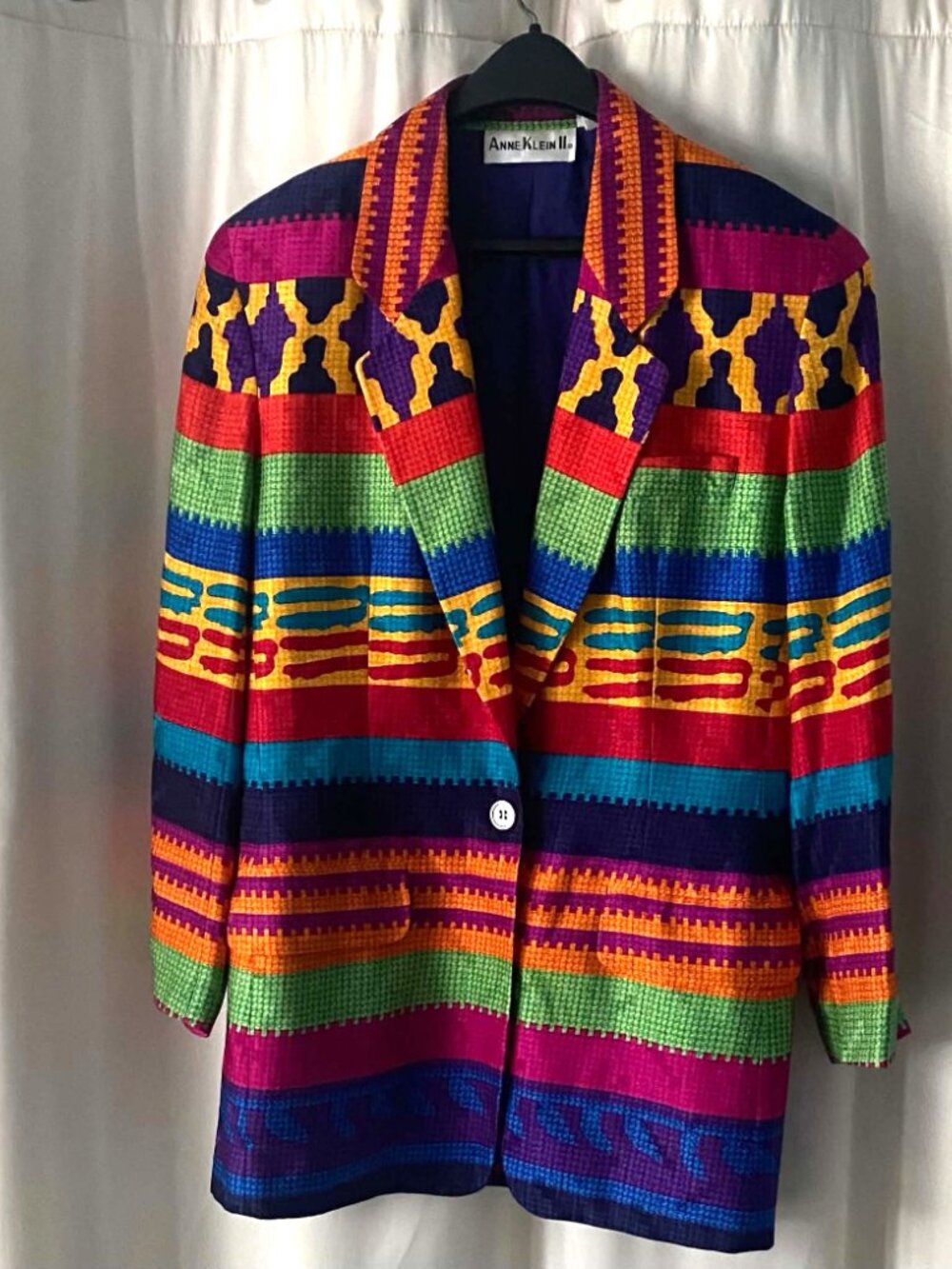 Vintage Anne Klein II 100% Silk Colorful Abstract Blazer Jacket Size 6 Hong Kong